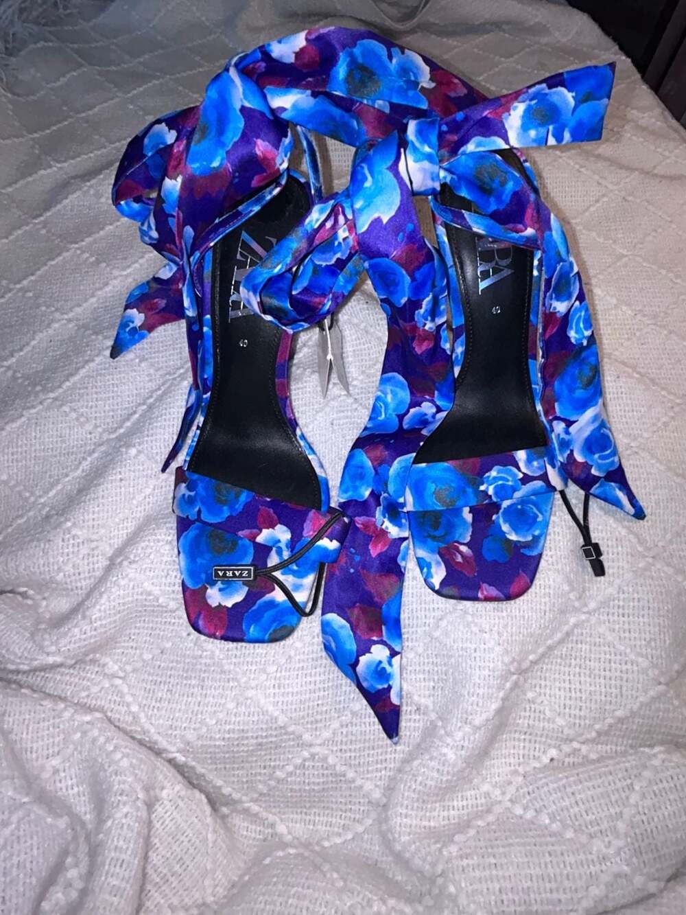 Zara Blue Purple Floral Wrap Sandals